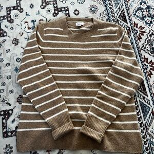 J. Crew Tan and White Striped Crewneck Sweater